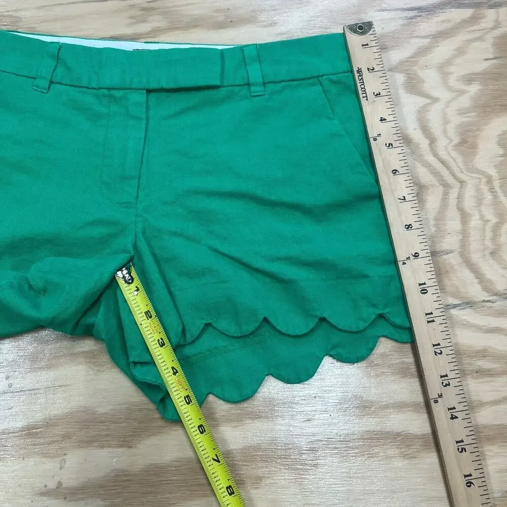 J.Crew Linen Blend Scalloped Edge Shorts Womens Size 4 Kelly Green Beachy Preppy